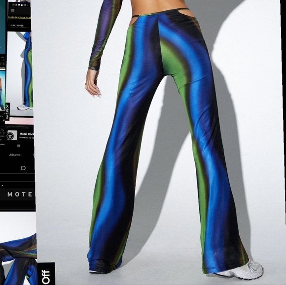 Motel x Olivia Neill Mares Flare Trouser in Solarized Green and Blue - Picture 2 of 9